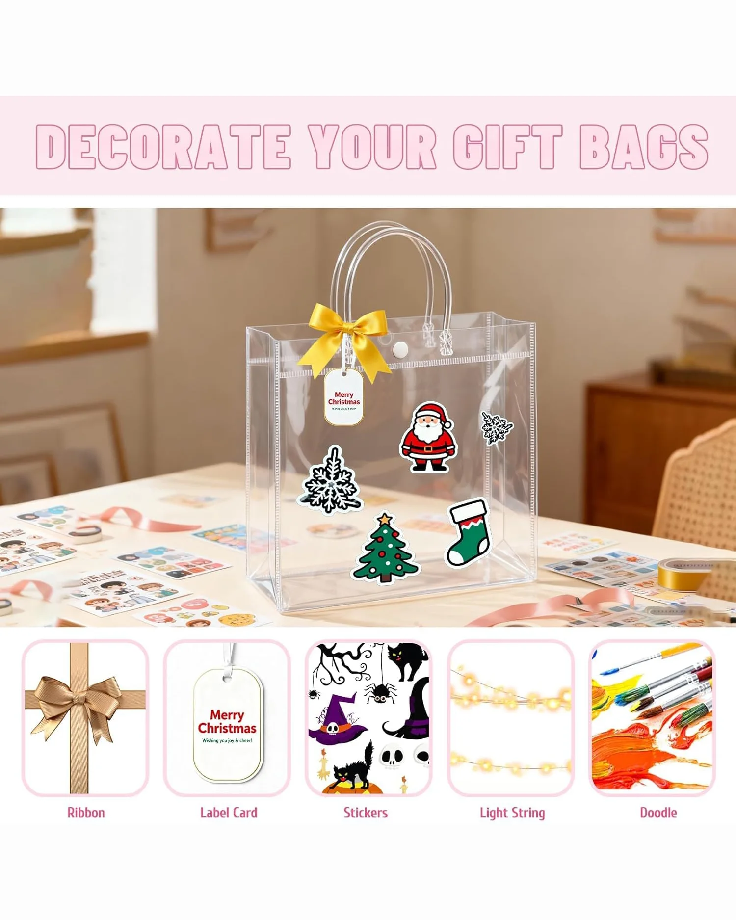 Waterproof PVC Clear Gift Bags with Handles for Wedding - Image 3