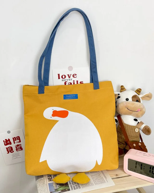 Cute 3D Duck Reusable Cotton Canvas Bag