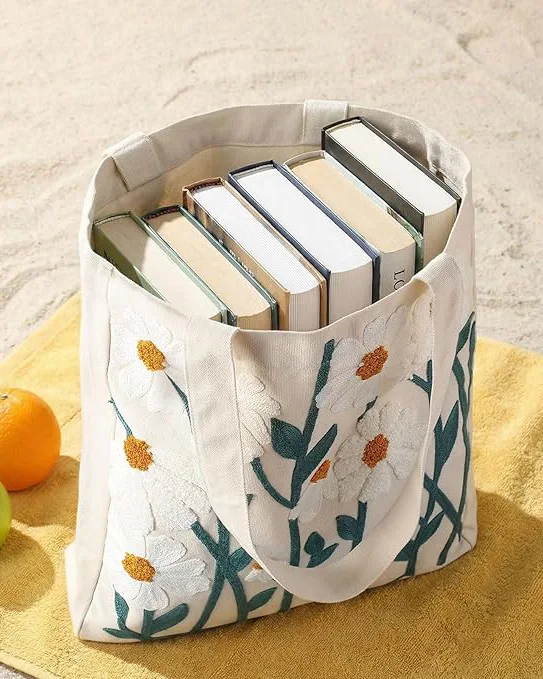 Reusable Aesthetic Embroidered Tote Shoulder Bag