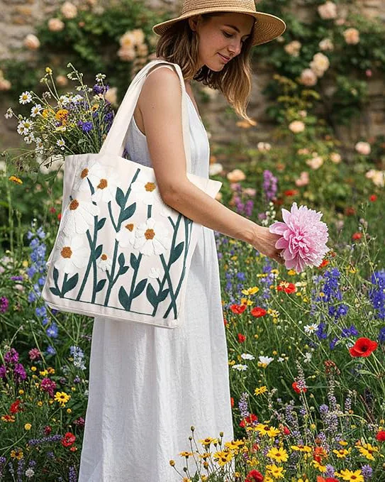 Alternative view of Reusable Aesthetic Embroidered Tote Shoulder Bag
