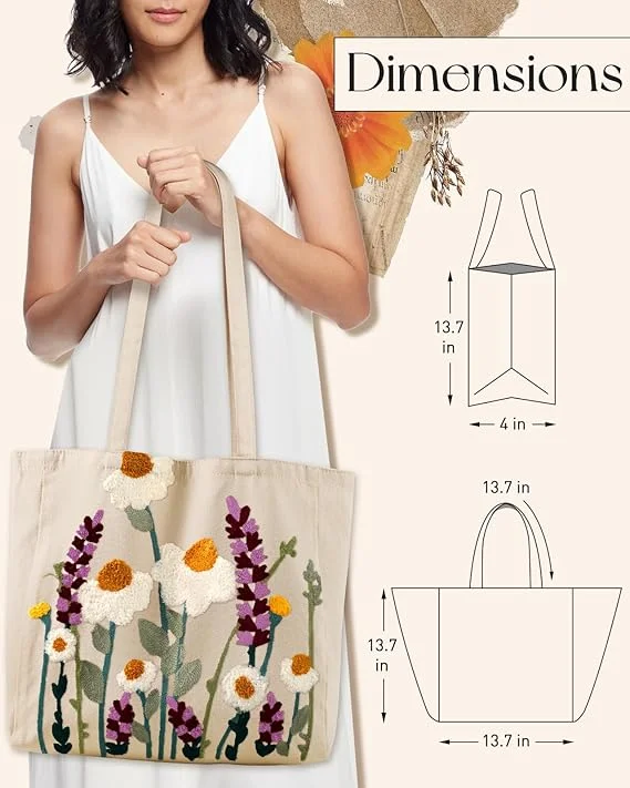 Reusable Aesthetic Embroidered Tote Shoulder Bag - Image 3