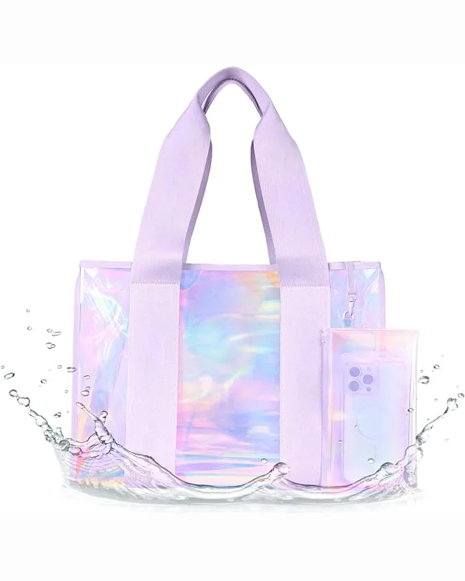 Iridescent Clear Beach Tote Bag Set for Swim Vacation