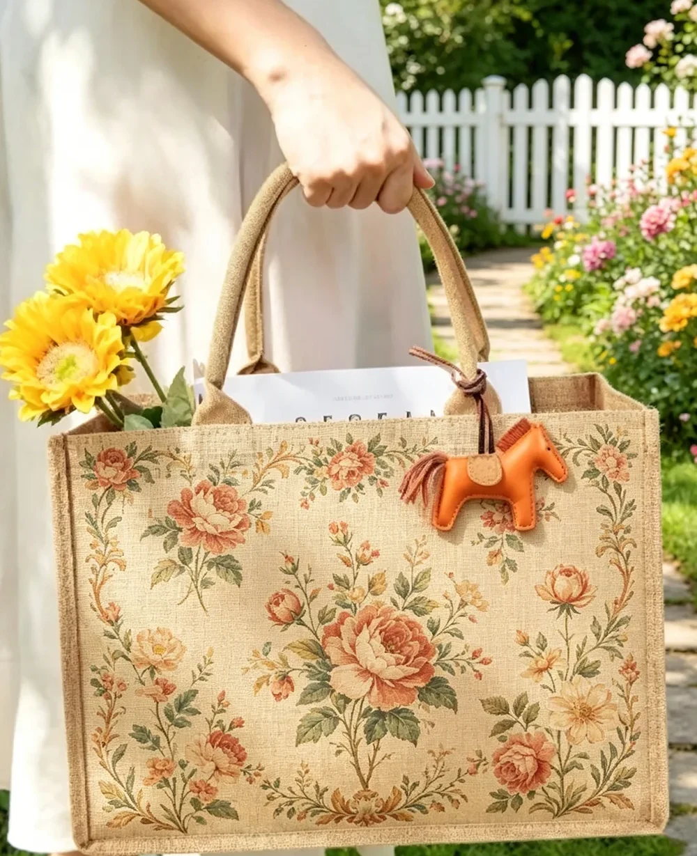 Alternative view of Burlap Tote Bags with Handle Wholesale Custom Your Logo
