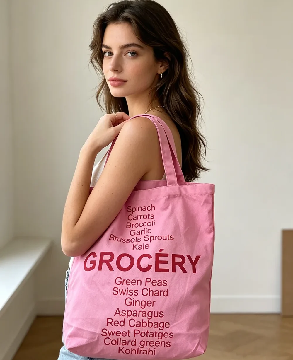 Alternative view of Women's Pink Cotton Canvas Shoulder Bag Reusable Shopping