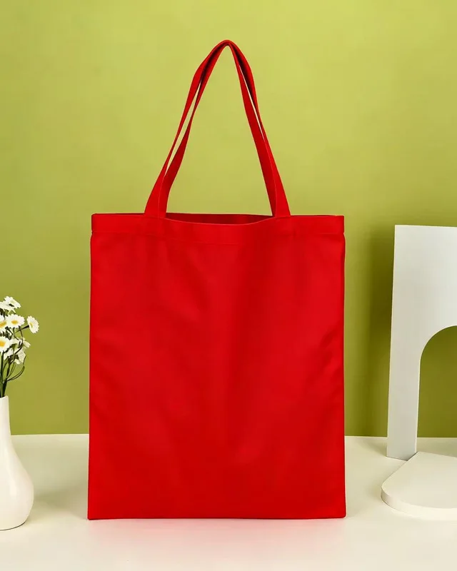 Red Customizable Blank Cotton Grocery Bag for DIY Printing