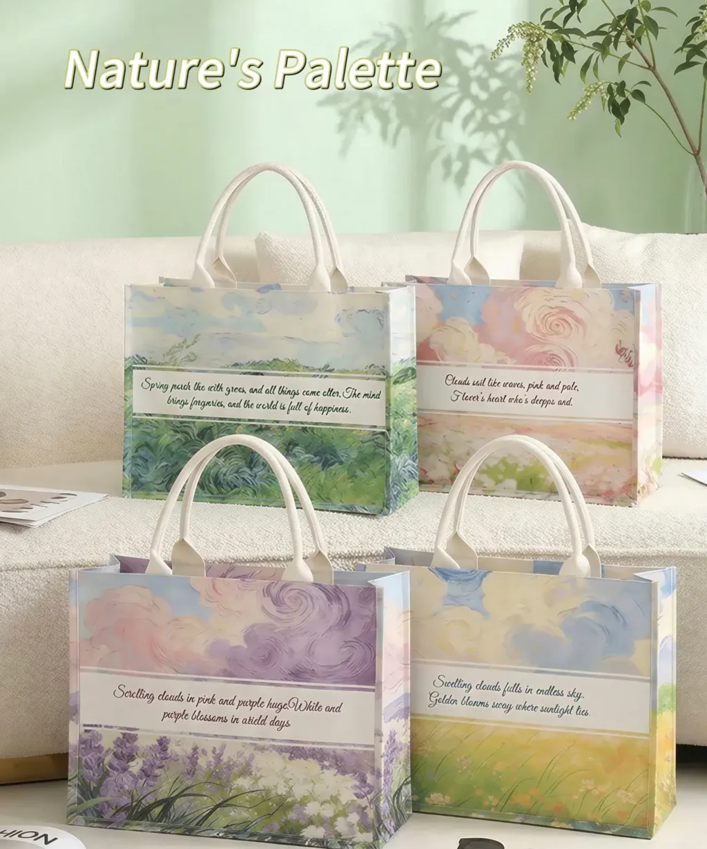 Dreamy Oil Painting Large-Capacity Custom Canvas Material Tote Bag Wedding Favor Bag