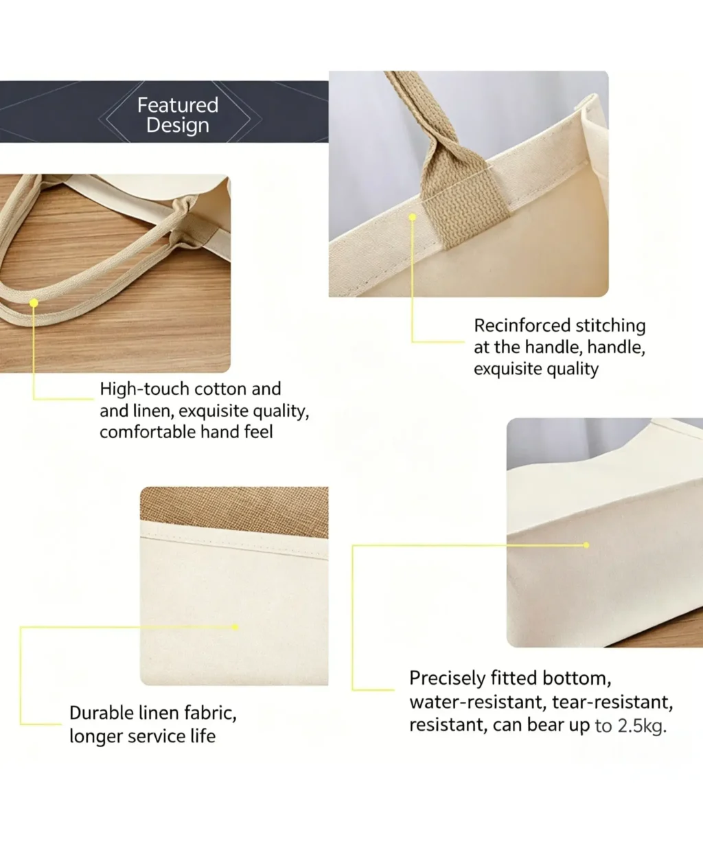 Durable Beige DIY Personalized Canvas Totes with Reinforced Core Handles