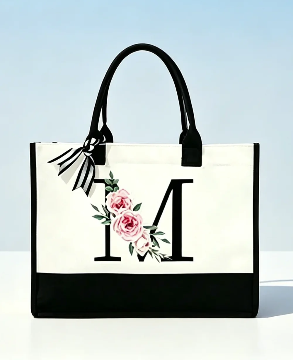 Alternative view of Spacious Personalized Custom Letter Print Shoulder Tote Bag 100pcs