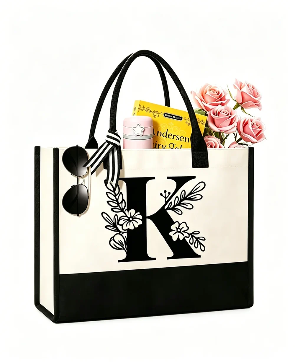 Spacious Personalized Custom Letter Print Shoulder Tote Bag 100pcs