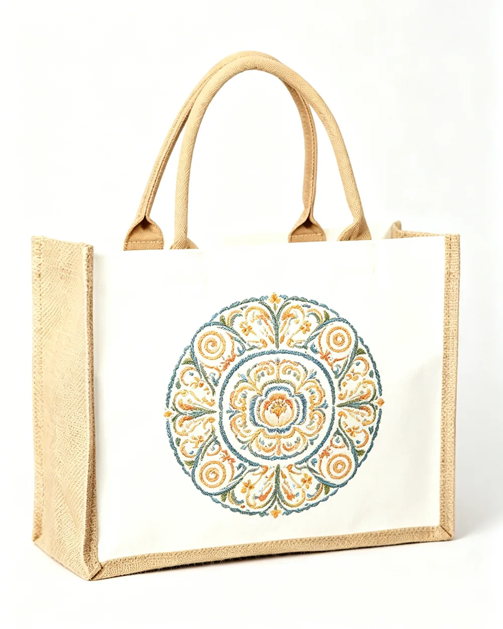 Natural Patchwork Burlap Canvas Tote Bags With Logo Print - Image 2