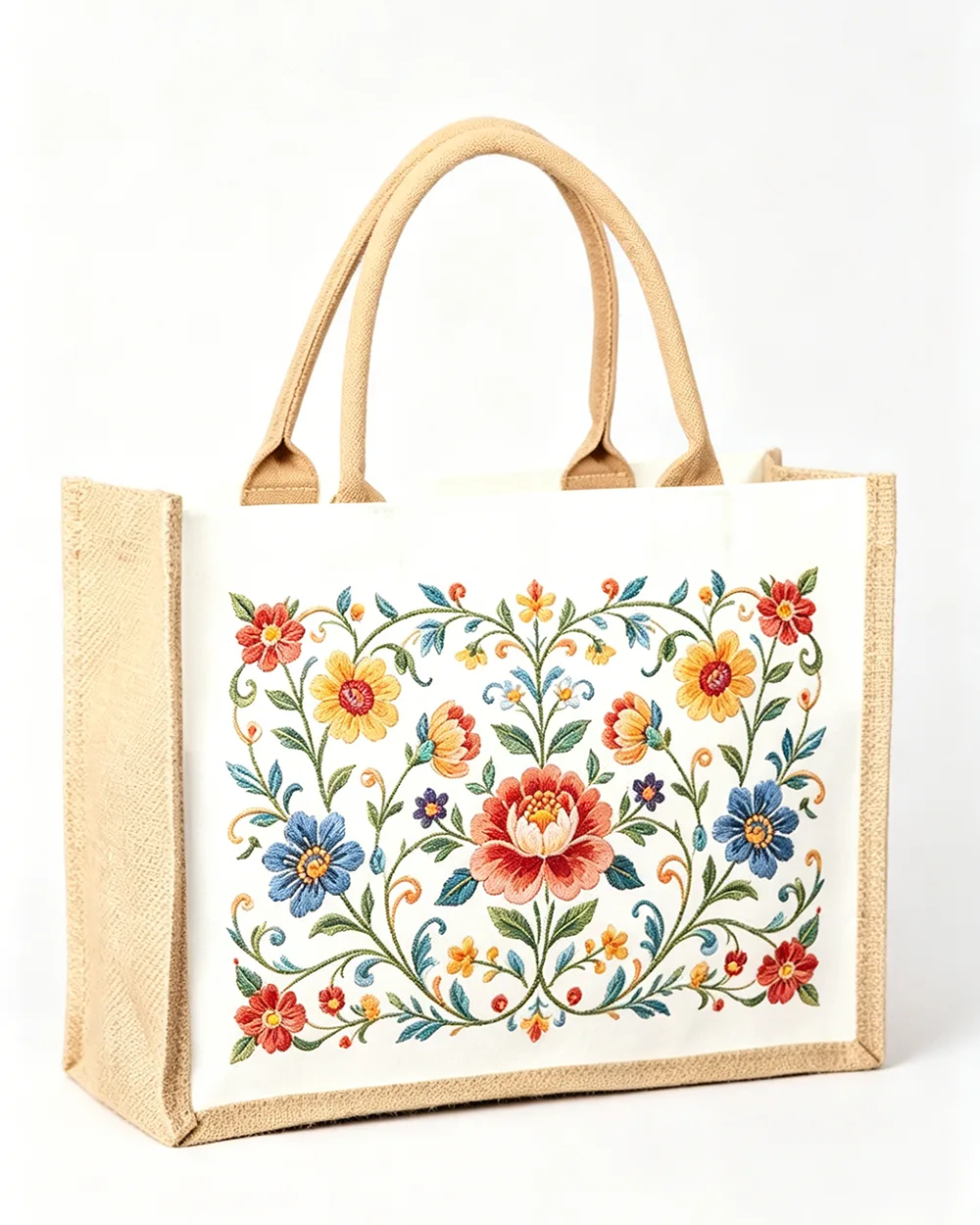 Natural Patchwork Burlap Canvas Tote Bags With Logo Print
