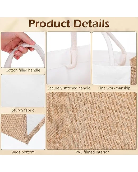 Natural Patchwork Burlap Canvas Tote Bags With Logo Print - Image 4