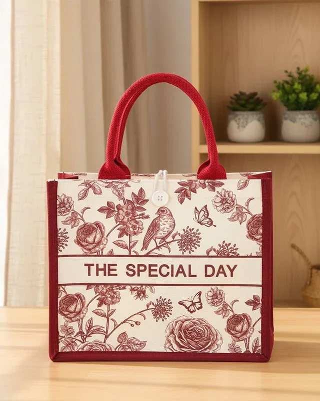 Premium Red Custom Embroidered Canvas Tote Bags​ with Button