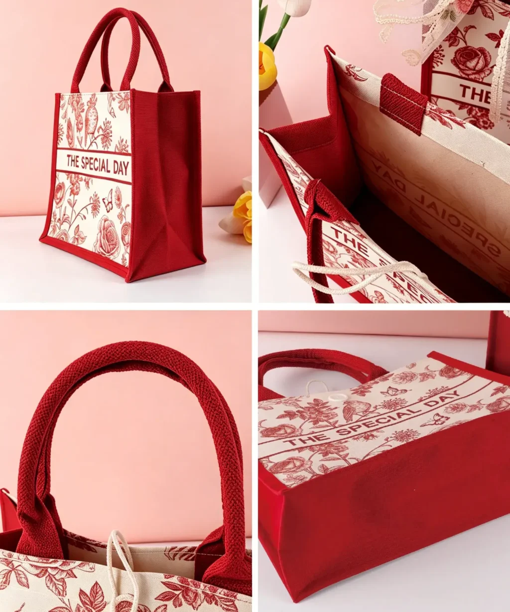 Premium Red Custom Embroidered Canvas Tote Bags​ with Button