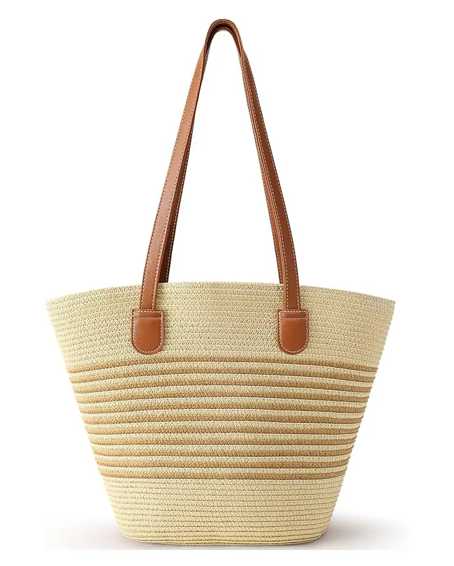 Large Summer Straw Beach Tote Bag for Women