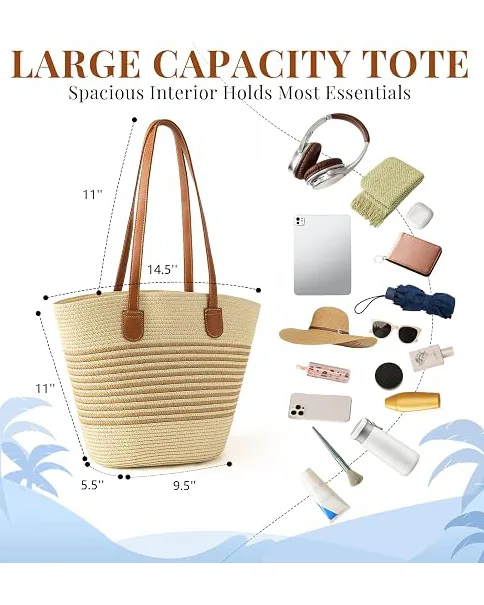 Large Summer Straw Beach Tote Bag for Women - Image 5