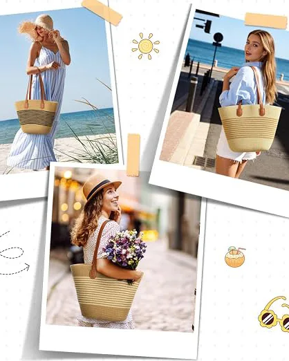 Large Summer Straw Beach Tote Bag for Women - Image 7