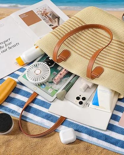 Large Summer Straw Beach Tote Bag for Women - Image 3