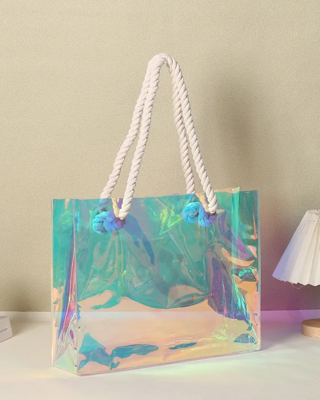 Waterproof Custom Holographic PVC Clear Tote Bag Gift Souvenir Bag