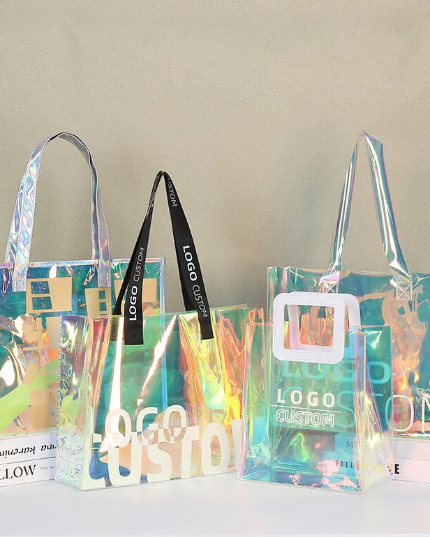 Waterproof Custom Holographic PVC Clear Tote Bag Gift Souvenir Bag