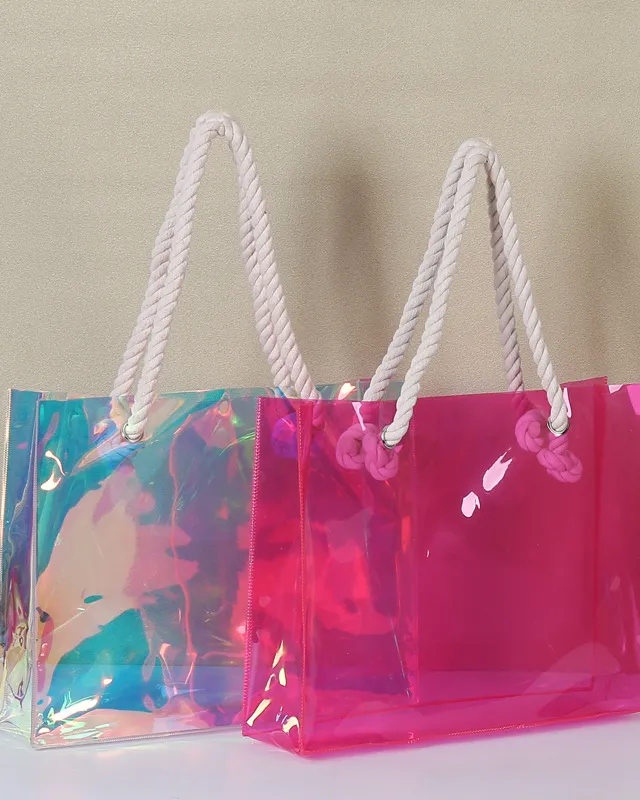 Waterproof Custom Holographic PVC Clear Tote Bag Gift Souvenir Bag