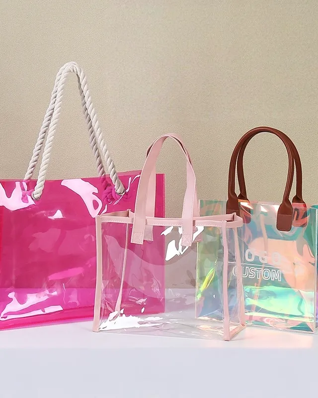 Waterproof Custom Holographic PVC Clear Tote Bag Gift Souvenir Bag