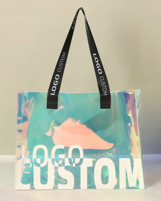 Waterproof Custom Holographic PVC Clear Tote Bag Gift Souvenir Bag