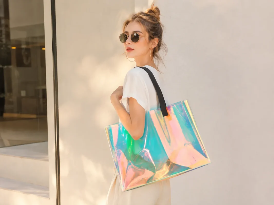 Waterproof Custom Holographic PVC Clear Tote Bag Gift Souvenir Bag