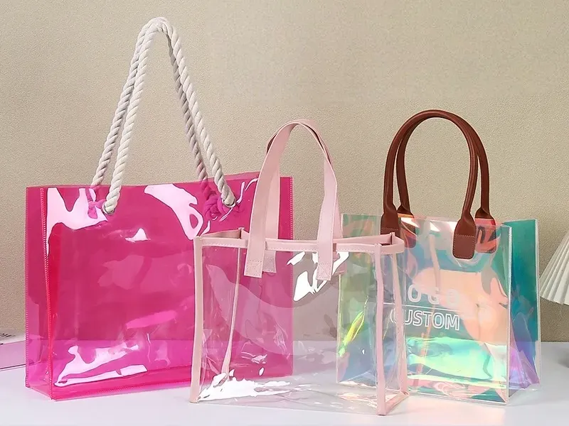 Waterproof Custom Holographic PVC Clear Tote Bag Gift Souvenir Bag