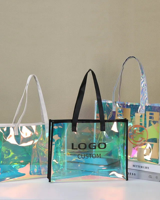 Waterproof Custom Holographic PVC Clear Tote Bag Gift Souvenir Bag