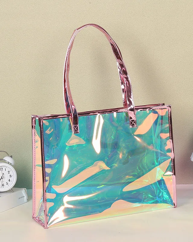 Waterproof Custom Holographic PVC Clear Tote Bag Gift Souvenir Bag