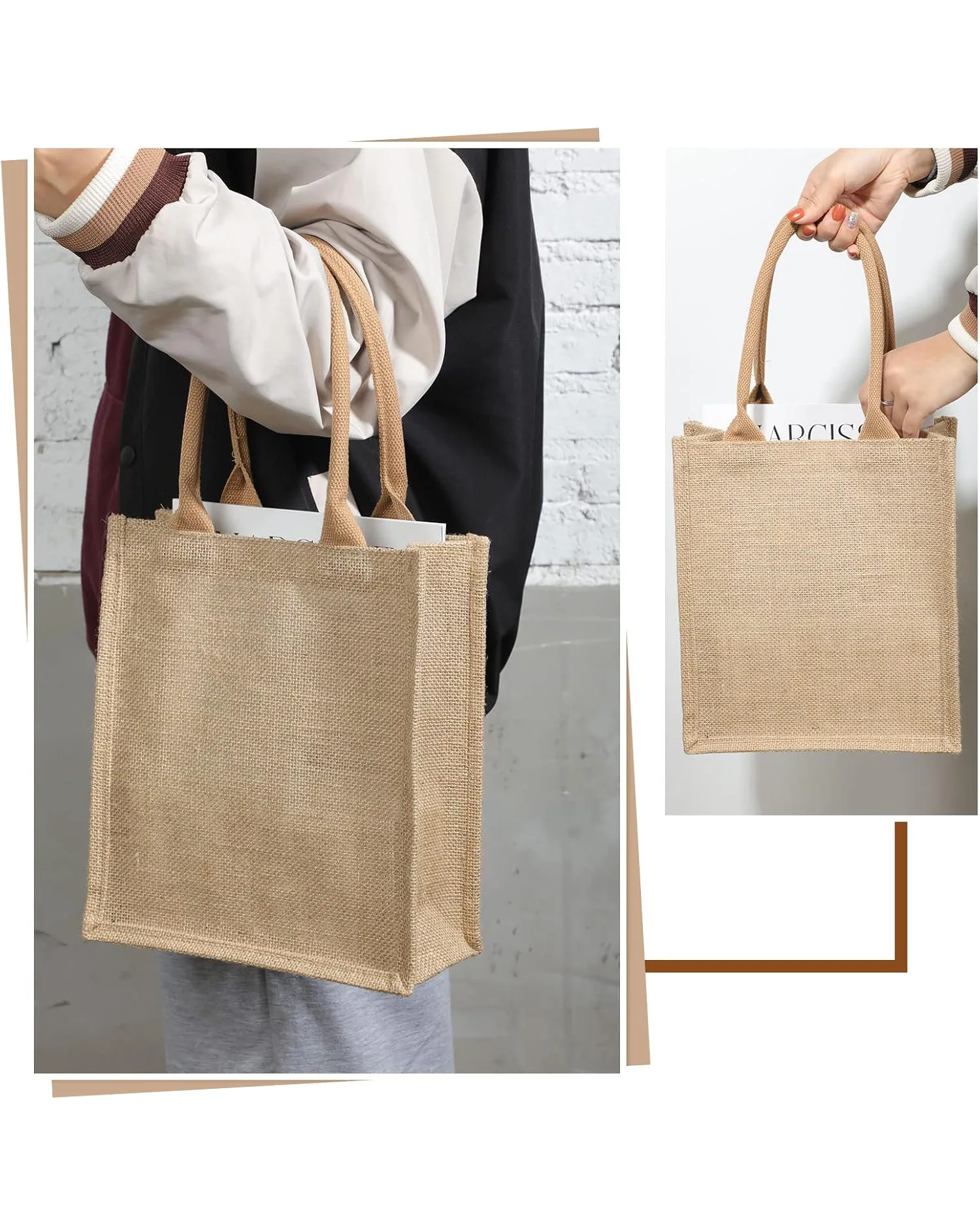 DIY Gift Small Burlap Jute Tote Wholesale With Handles - Image 6