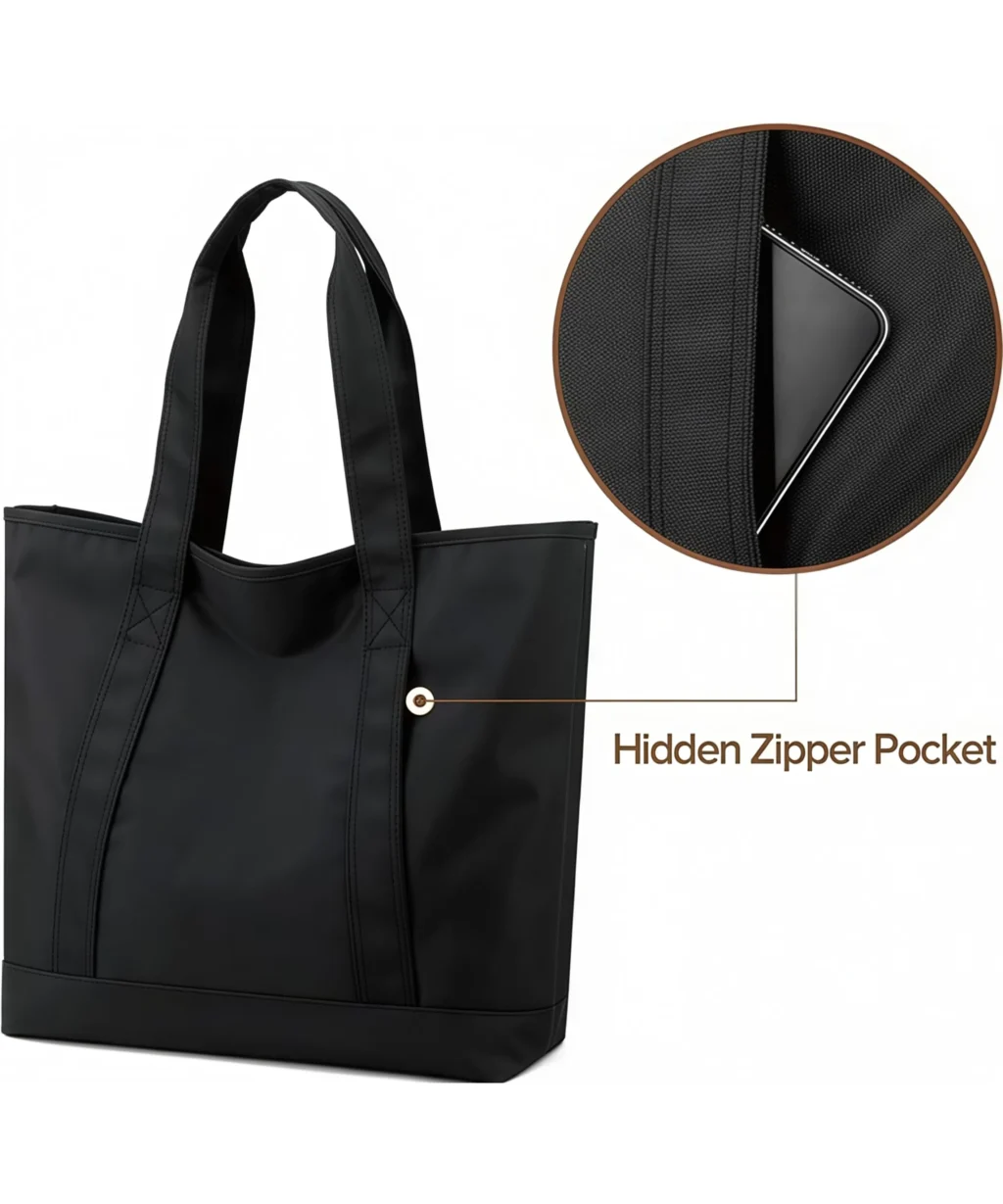 Casual Multi-Pockets Zippered Nylon Large Work Tote Bag for Business Office