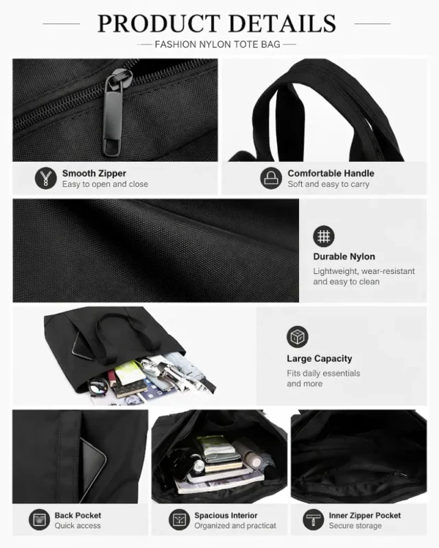 Casual Multi-Pockets Zippered Nylon Large Work Tote Bag for Business Office