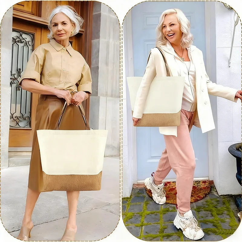 Classic Two-Tone Canvas Jute Custom Tote Bags Events Shopping Gift