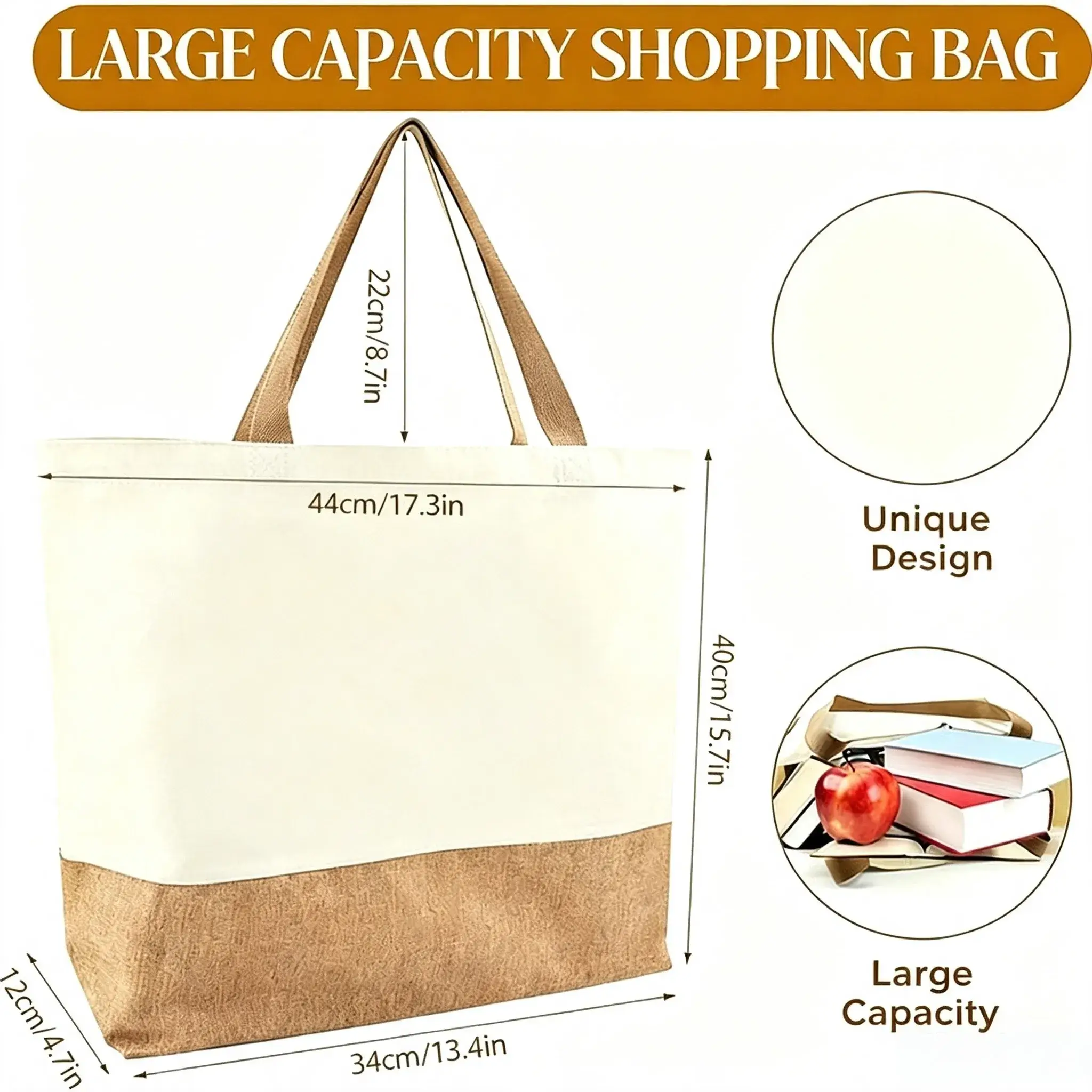 Classic Two-Tone Canvas Jute Custom Tote Bags Events Shopping Gift - Image 7