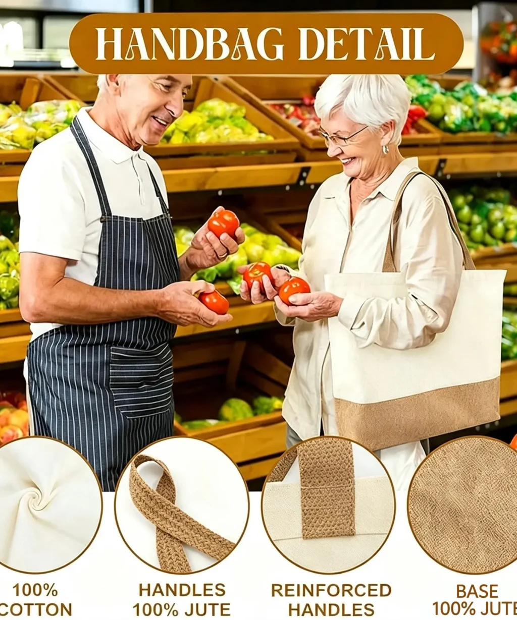 Classic Two-Tone Canvas Jute Custom Tote Bags Events Shopping Gift
