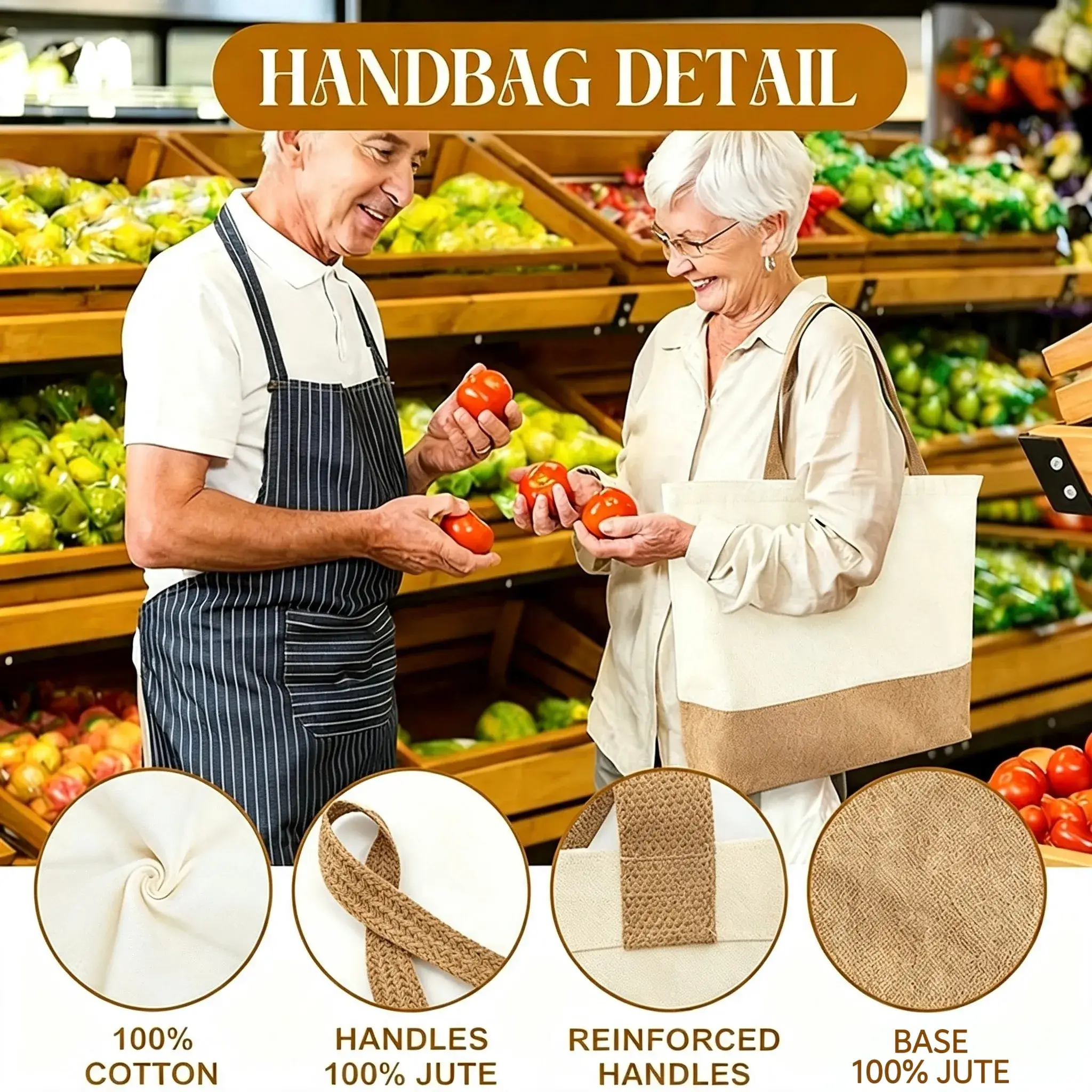 Classic Two-Tone Canvas Jute Custom Tote Bags Events Shopping Gift