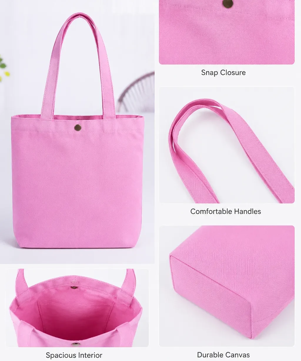 Compact DIY Mini Canvas Tote Bag with Snap Closure Lunch Everyday Use