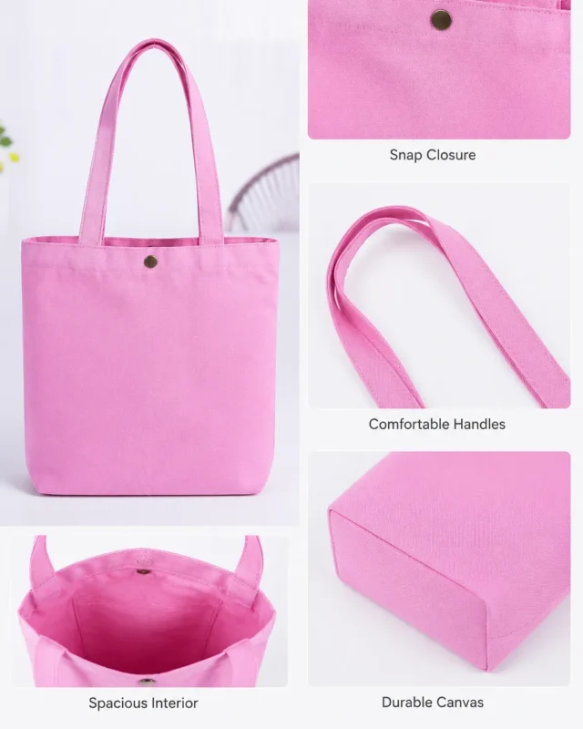 Compact DIY Mini Canvas Tote Bag with Snap Closure Lunch Everyday Use
