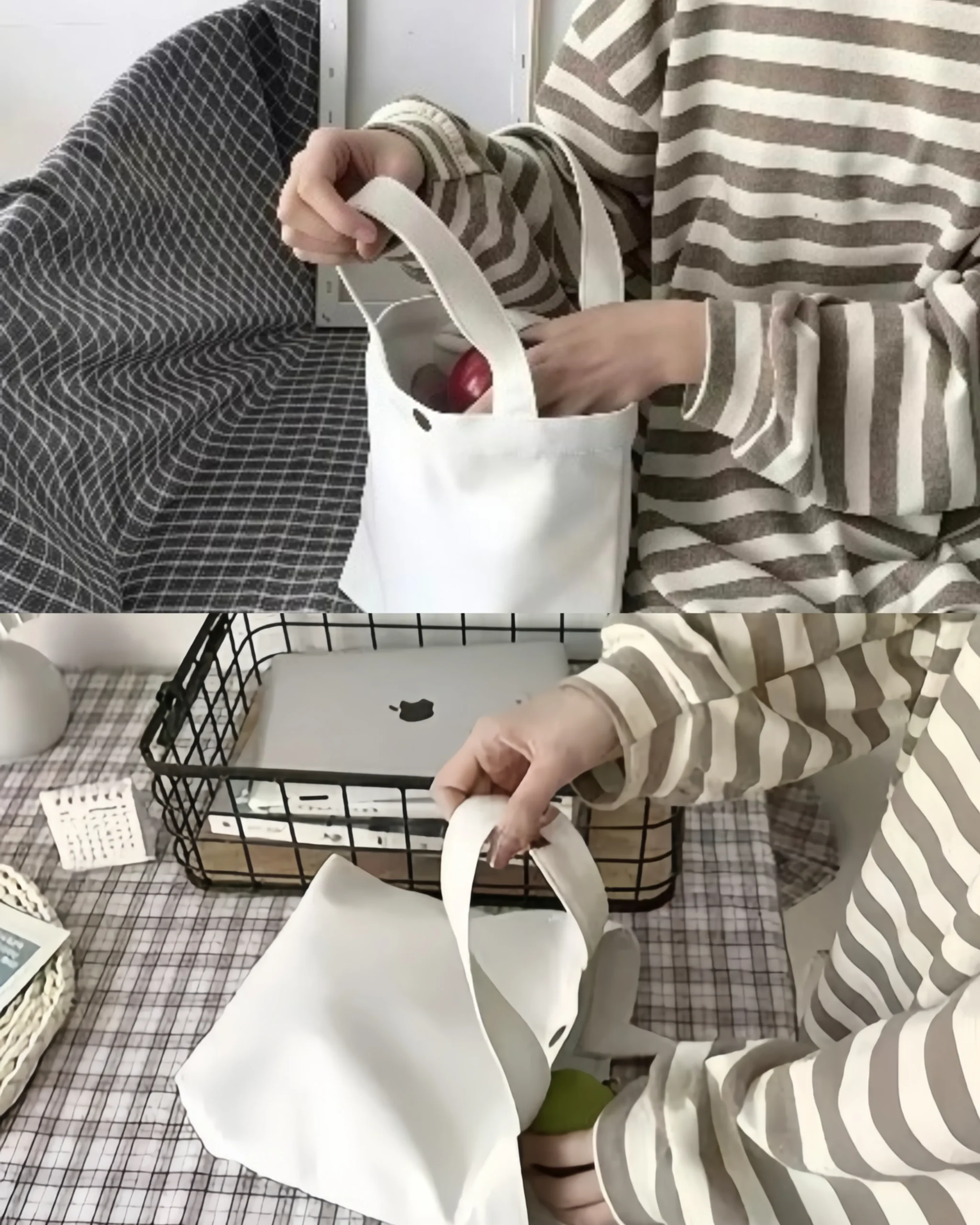 Compact DIY Mini Canvas Tote Bag with Snap Closure Lunch Everyday Use