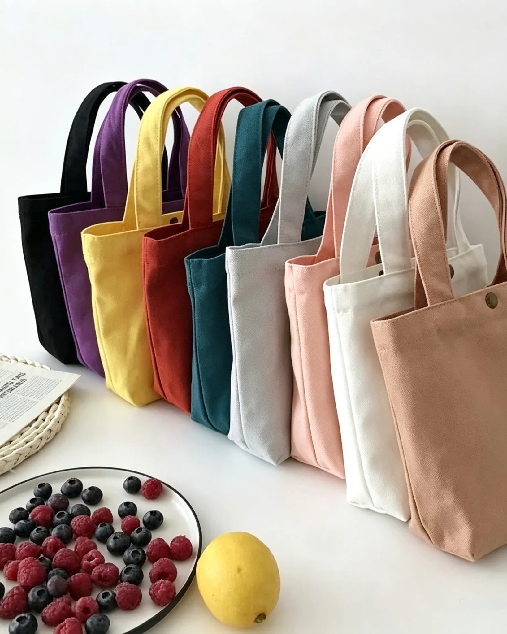 Compact DIY Mini Canvas Tote Bag with Snap Closure Lunch Everyday Use
