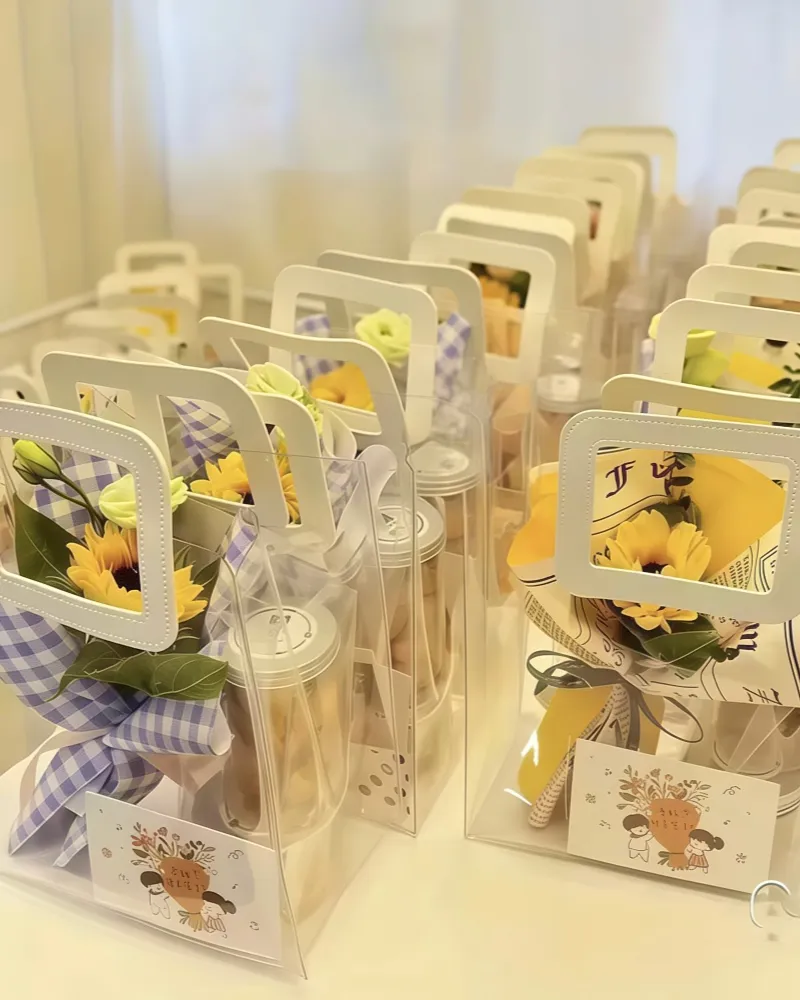 Delicate Square Handles DIY Clear PVC Bags for Wedding Favors Parties Events