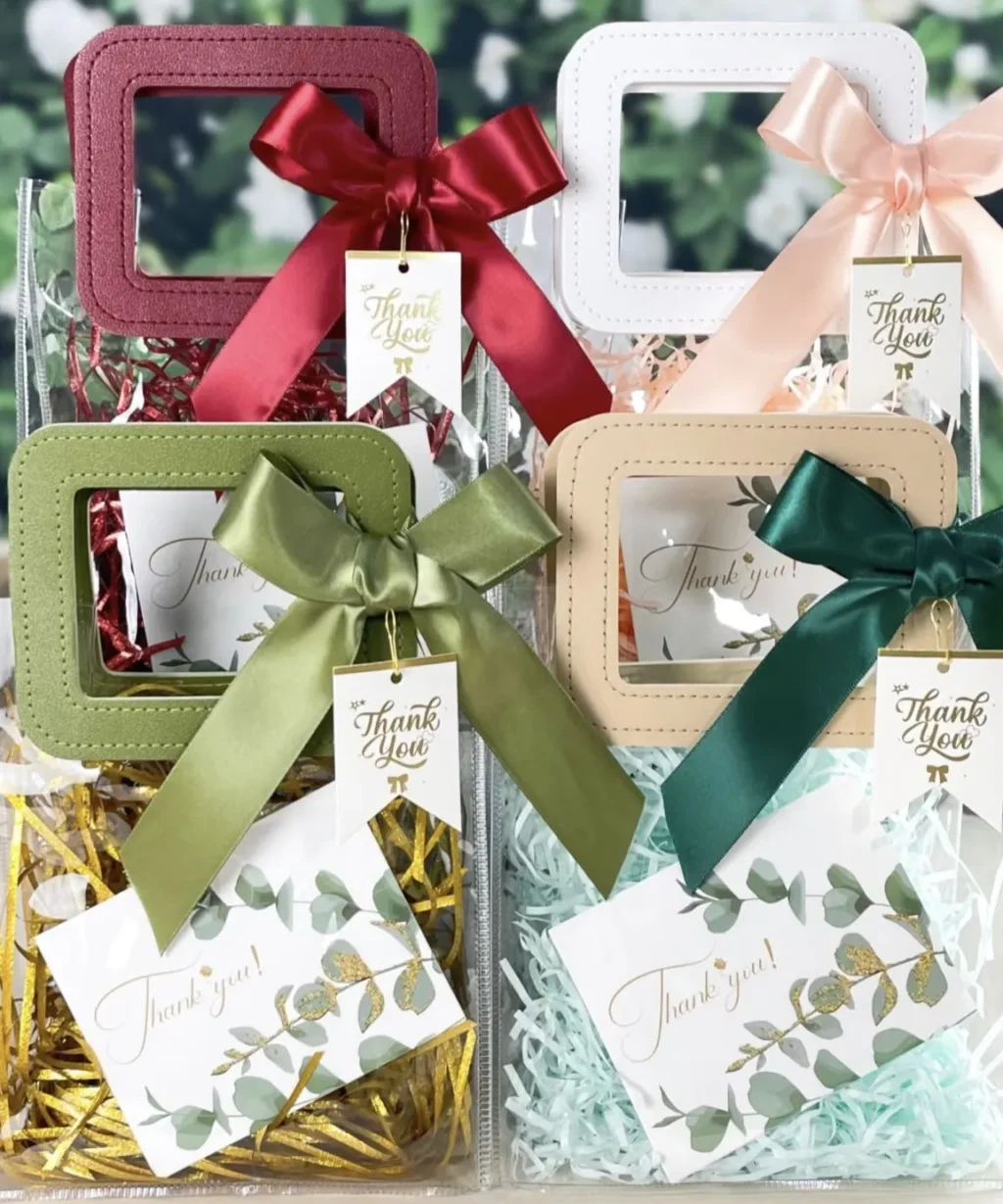 Delicate Square Handles DIY Clear PVC Bags for Wedding Favors Parties Events