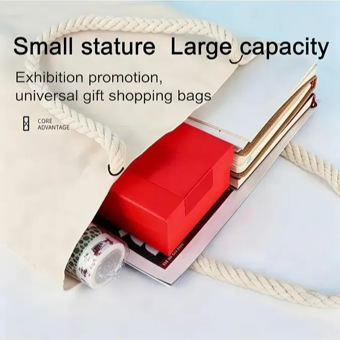 Durable Vertical Blank Canvas Tote Bag with Rope Handles Daily Shopping Use