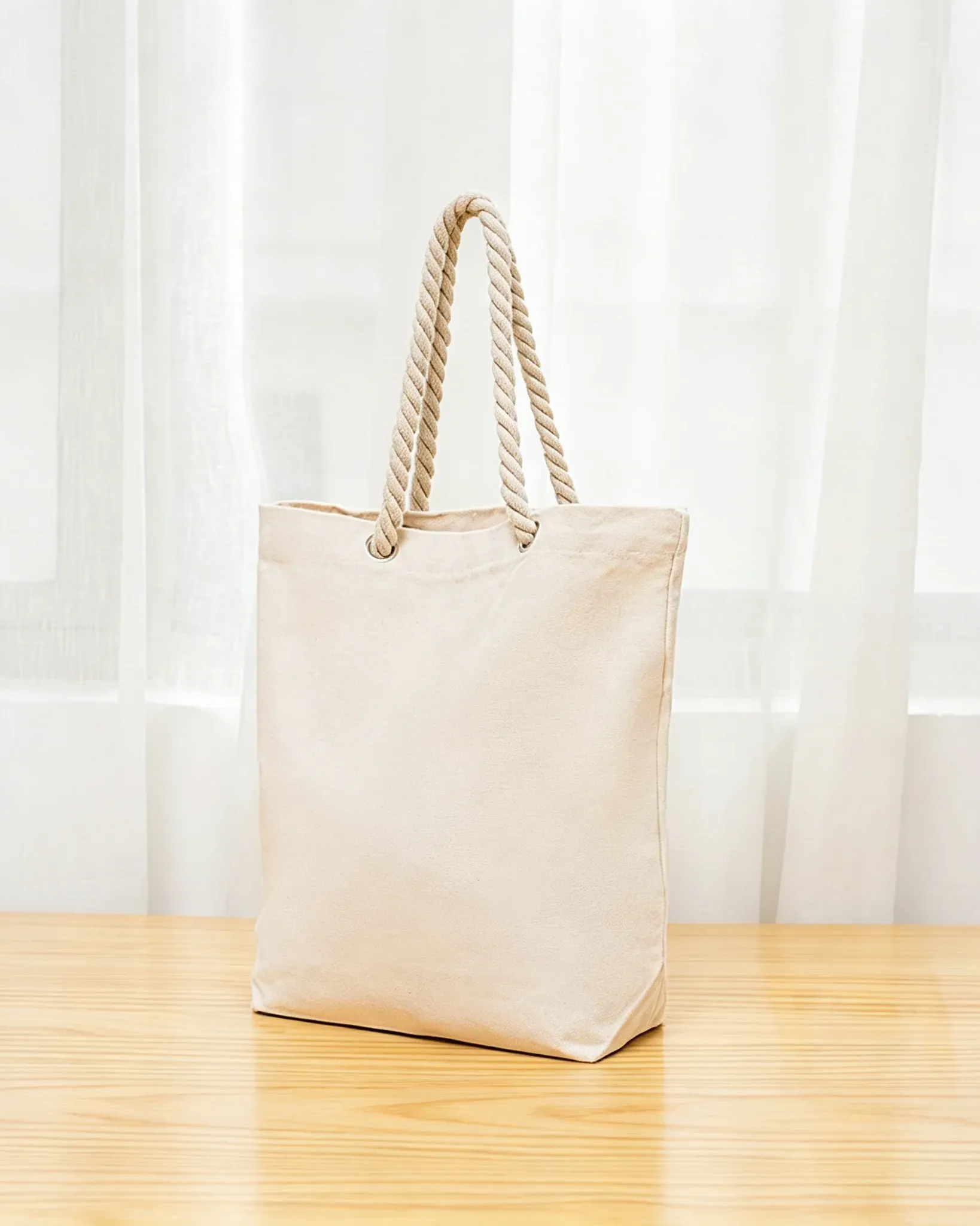 Durable Vertical Blank Canvas Tote Bag with Rope Handles Daily Shopping Use