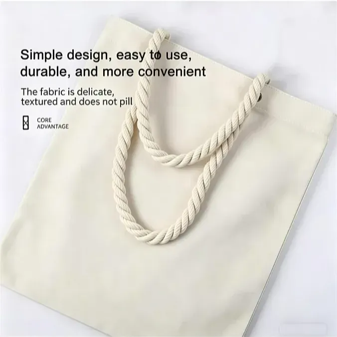 Durable Vertical Blank Canvas Tote Bag with Rope Handles Daily Shopping Use