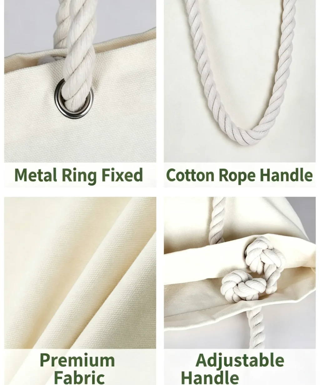 Durable Vertical Blank Canvas Tote Bag with Rope Handles Daily Shopping Use