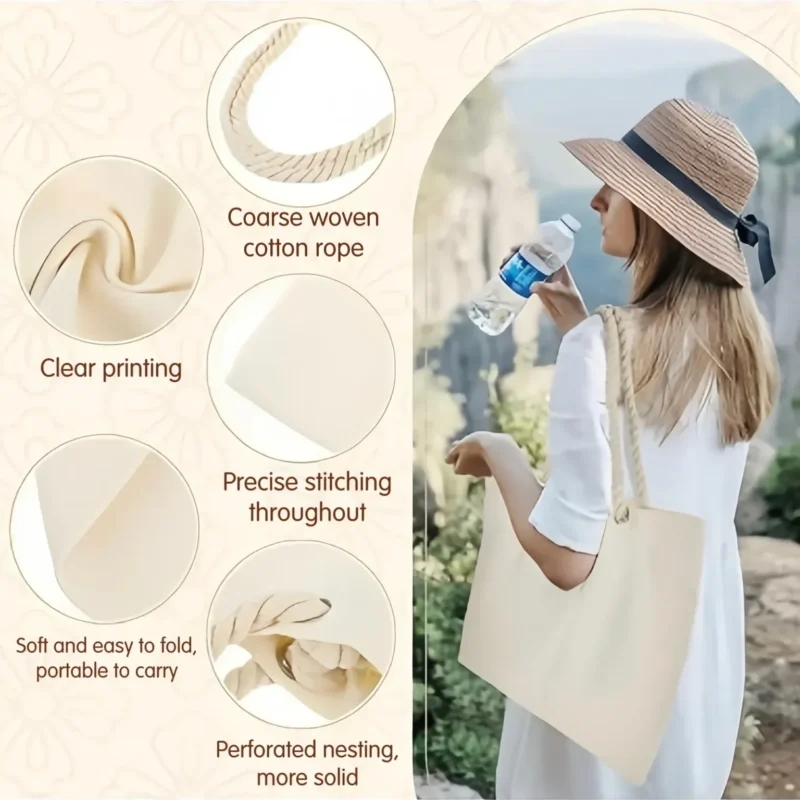 Durable Vertical Blank Canvas Tote Bag with Rope Handles Daily Shopping Use