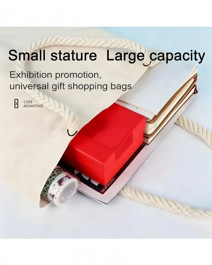 Durable Vertical Blank Canvas Tote Bag with Rope Handles Daily Shopping Use